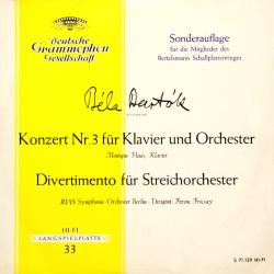 BARTOK Konzert Nr. 3 Für Klavier Und Orchester / Divertimento Für Streichorchester Виниловая пластинка BARTOK Konzert Nr. 3 Für Klavier Und Orchester / Divertimento Für Streichorchester Виниловая пластинка